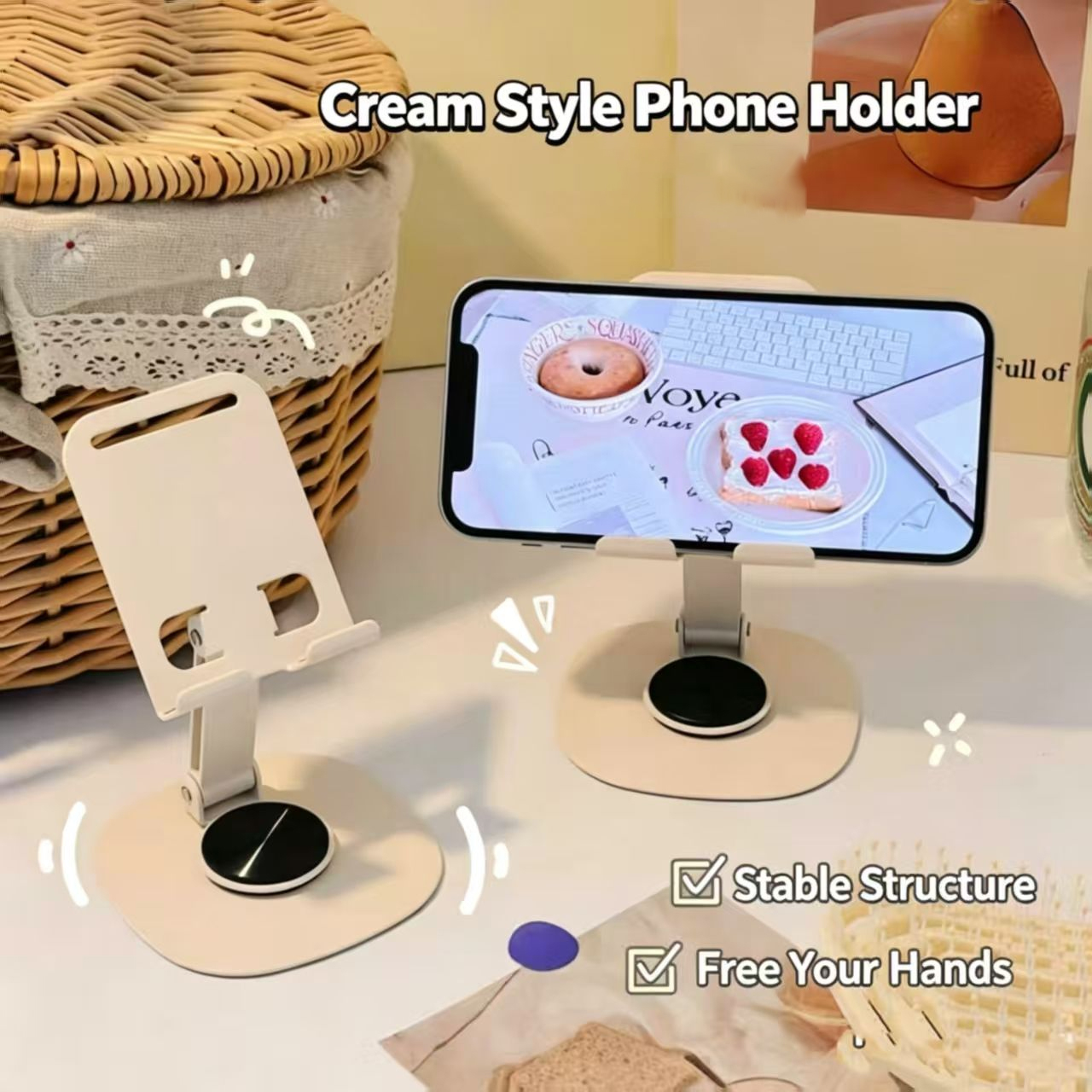 Tablet Stand Adjustable - Cream Style Carbon Steel Portable Desktop