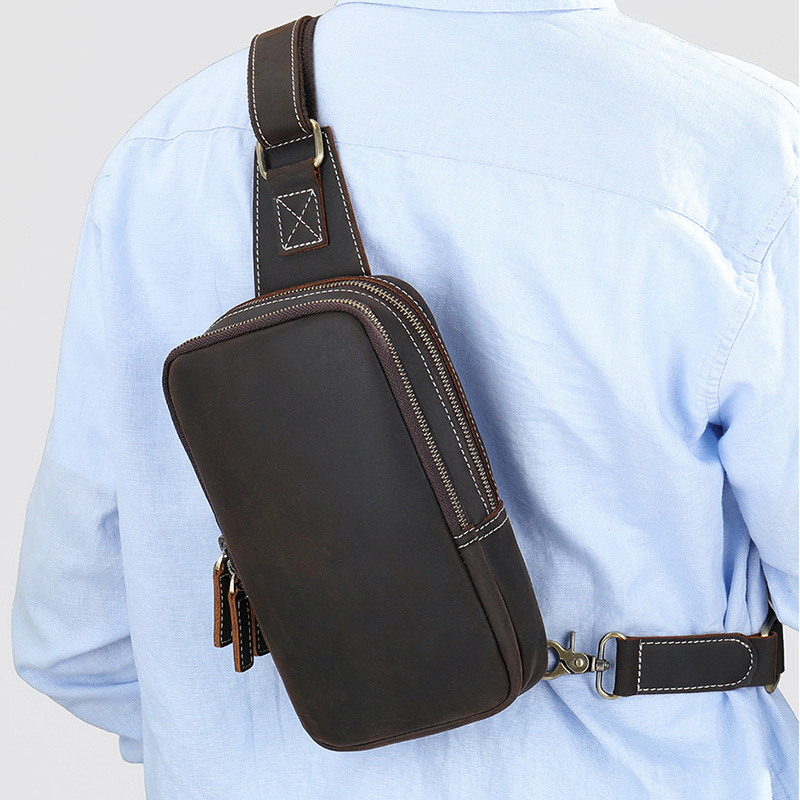 Genuine Leather Men's Chest Ba - Tablet Shoulder Bag avaliação e preço