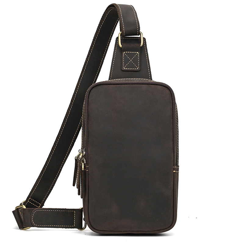 Genuine Leather Men's Chest Ba - Tablet Shoulder Bag avaliação e preço