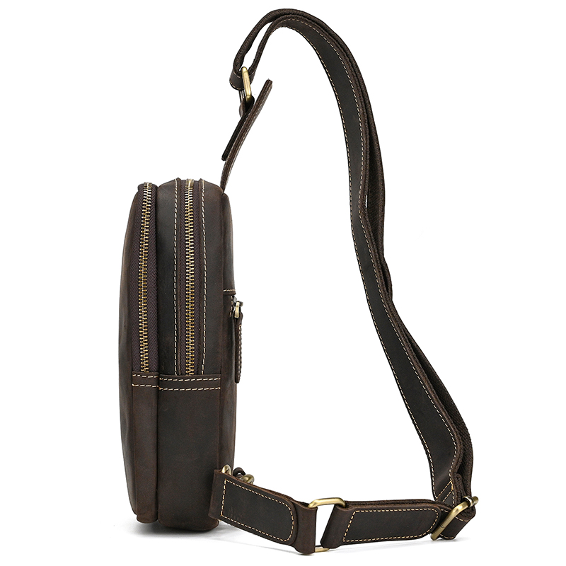 Genuine Leather Men's Chest Ba - Tablet Shoulder Bag avaliação e preço