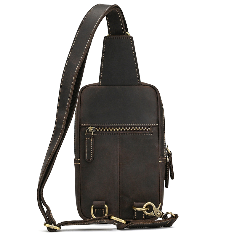 Genuine Leather Men's Chest Ba - Tablet Shoulder Bag avaliação e preço